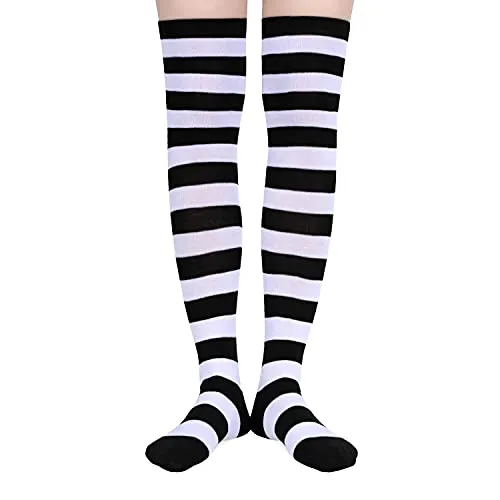 6 Pair Athletic Thigh Highs Tube Socks, Stripes Socks, Sporty Stockings 80s Socks, Cosplay Costume, Knee High Socks for Women