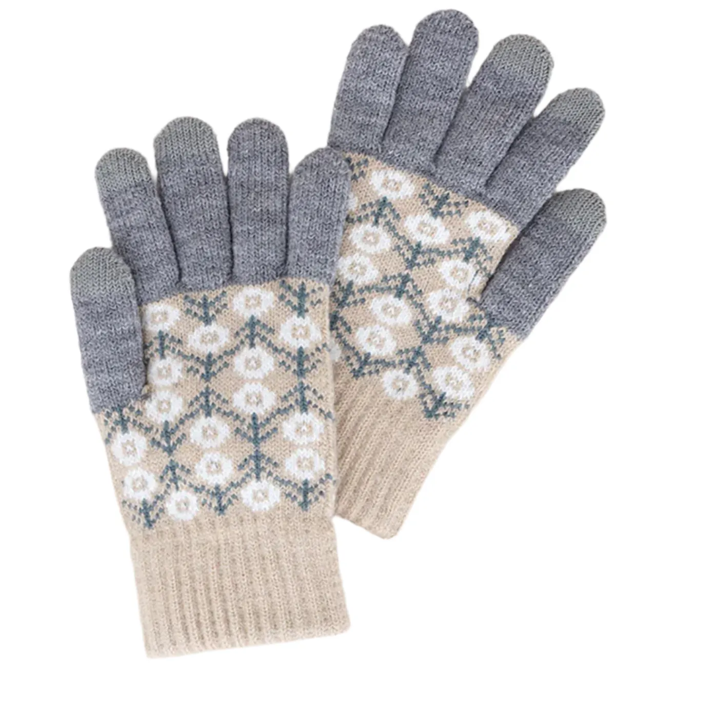 Aztec Patterned Knit Touch Smart Gloves-Grey Mix-50% OFF