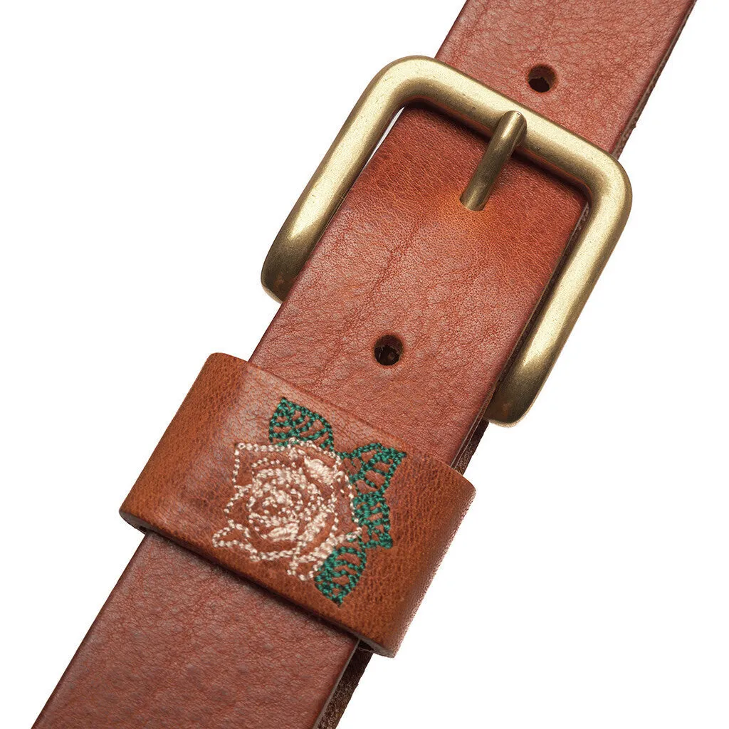 Belt with beautiful embroidery / 16312 - Dark cognac