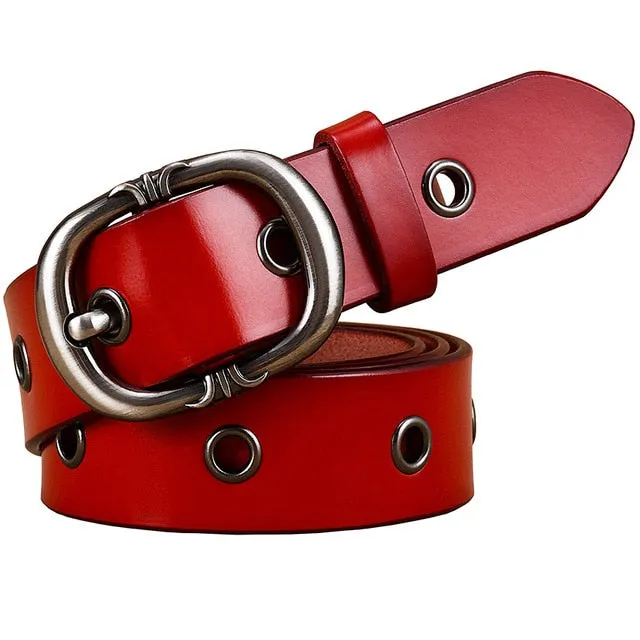 BHK™ Fashion Metal Grommet Hole Genuine Leather Belts for Women