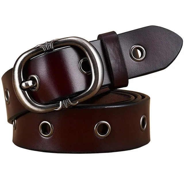 BHK™ Fashion Metal Grommet Hole Genuine Leather Belts for Women