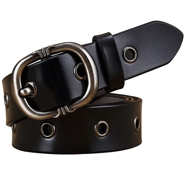 BHK™ Fashion Metal Grommet Hole Genuine Leather Belts for Women
