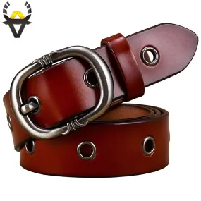 BHK™ Fashion Metal Grommet Hole Genuine Leather Belts for Women