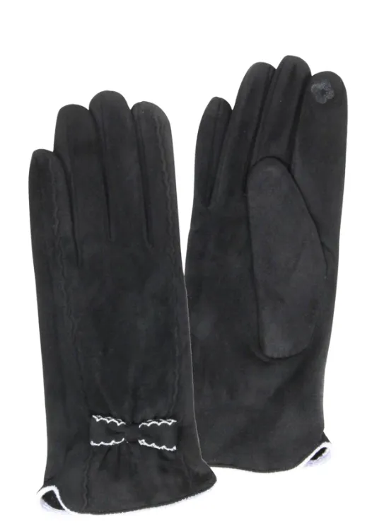 Bow Accent Faux Suede Smart Gloves-Black-50% OFF