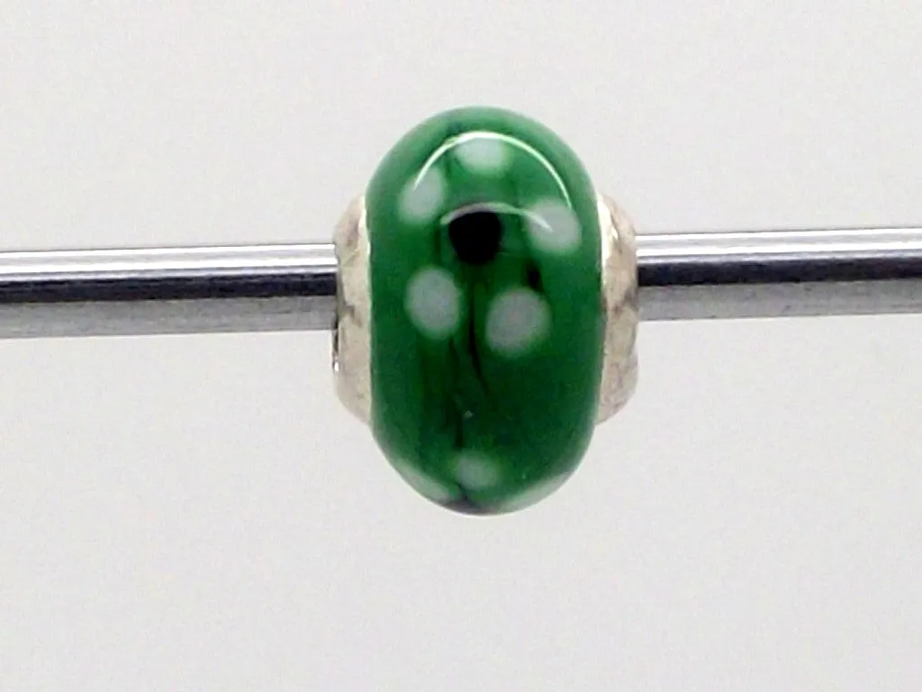 Charmlinks Green Flower Patterned Glass Bead