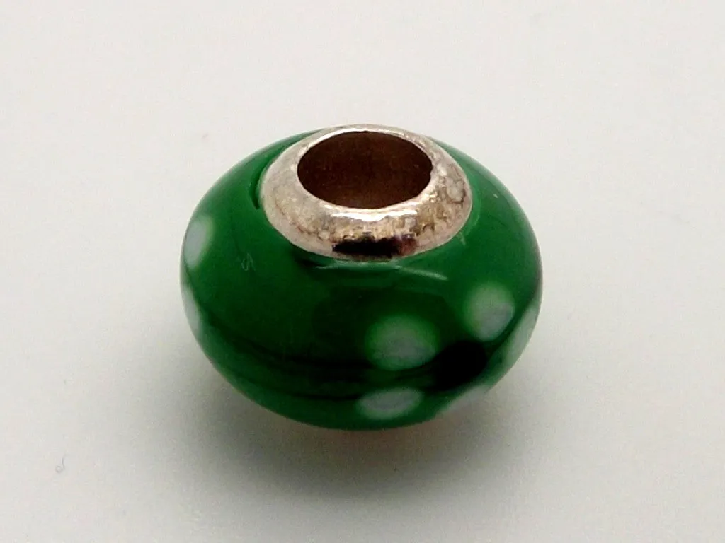 Charmlinks Green Flower Patterned Glass Bead