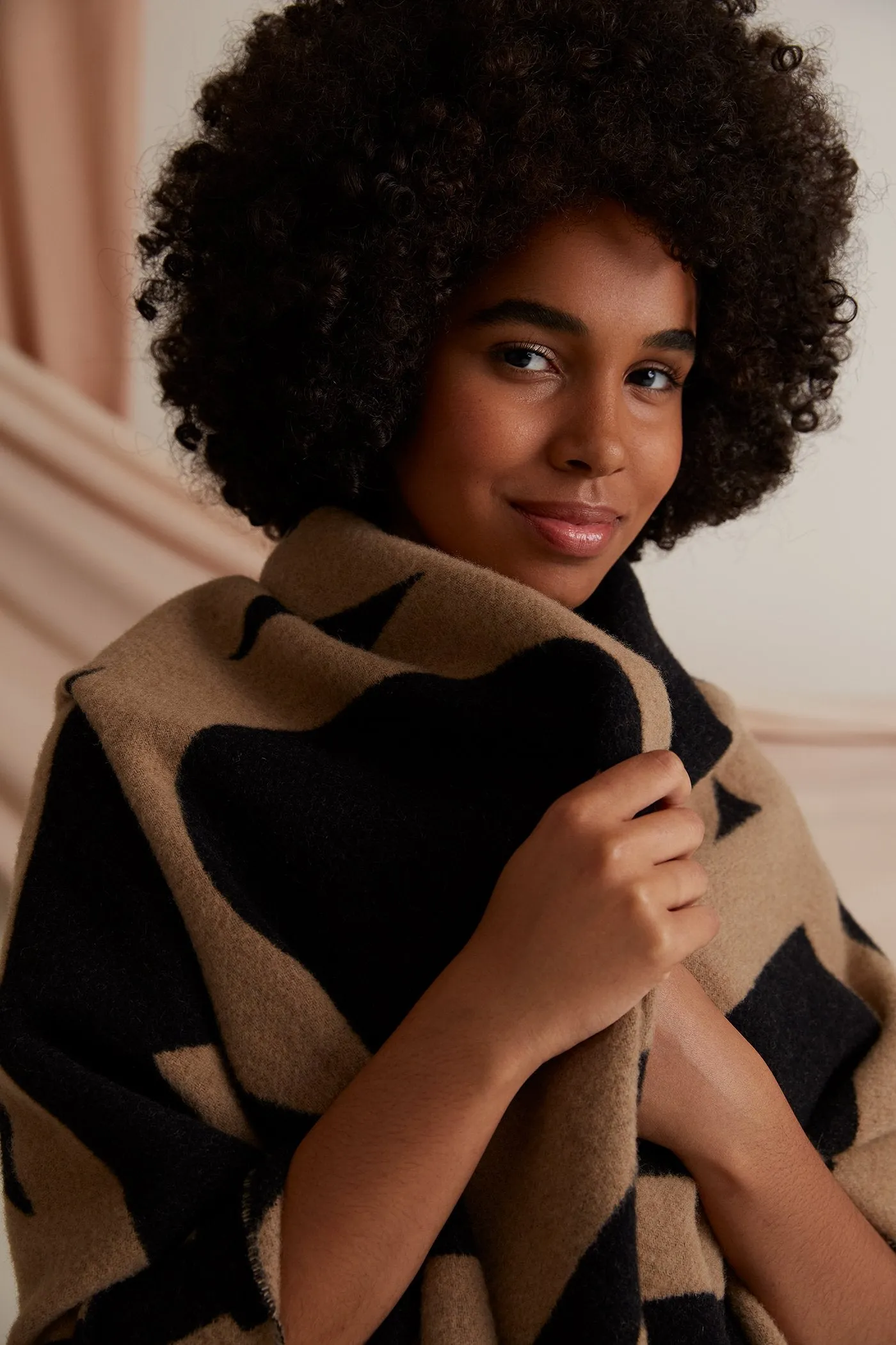 Colette Patterned Wool Scarf Chestnut