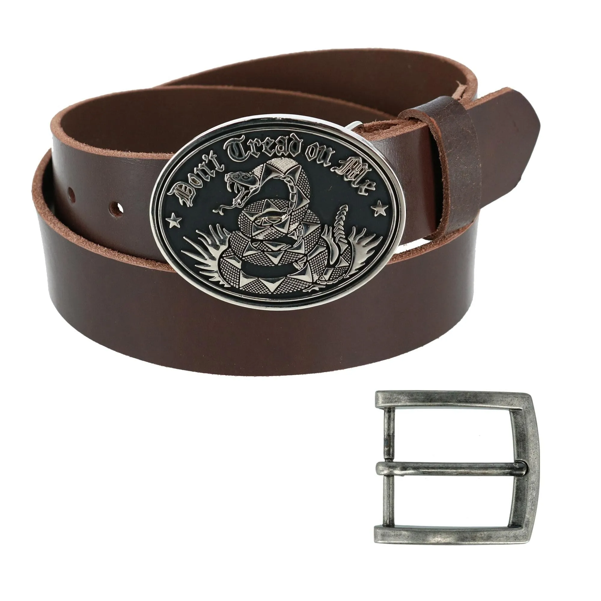 CTM® Men's Bridle Belt with Don't Tread on Me Buckle (2 Buckle Set)