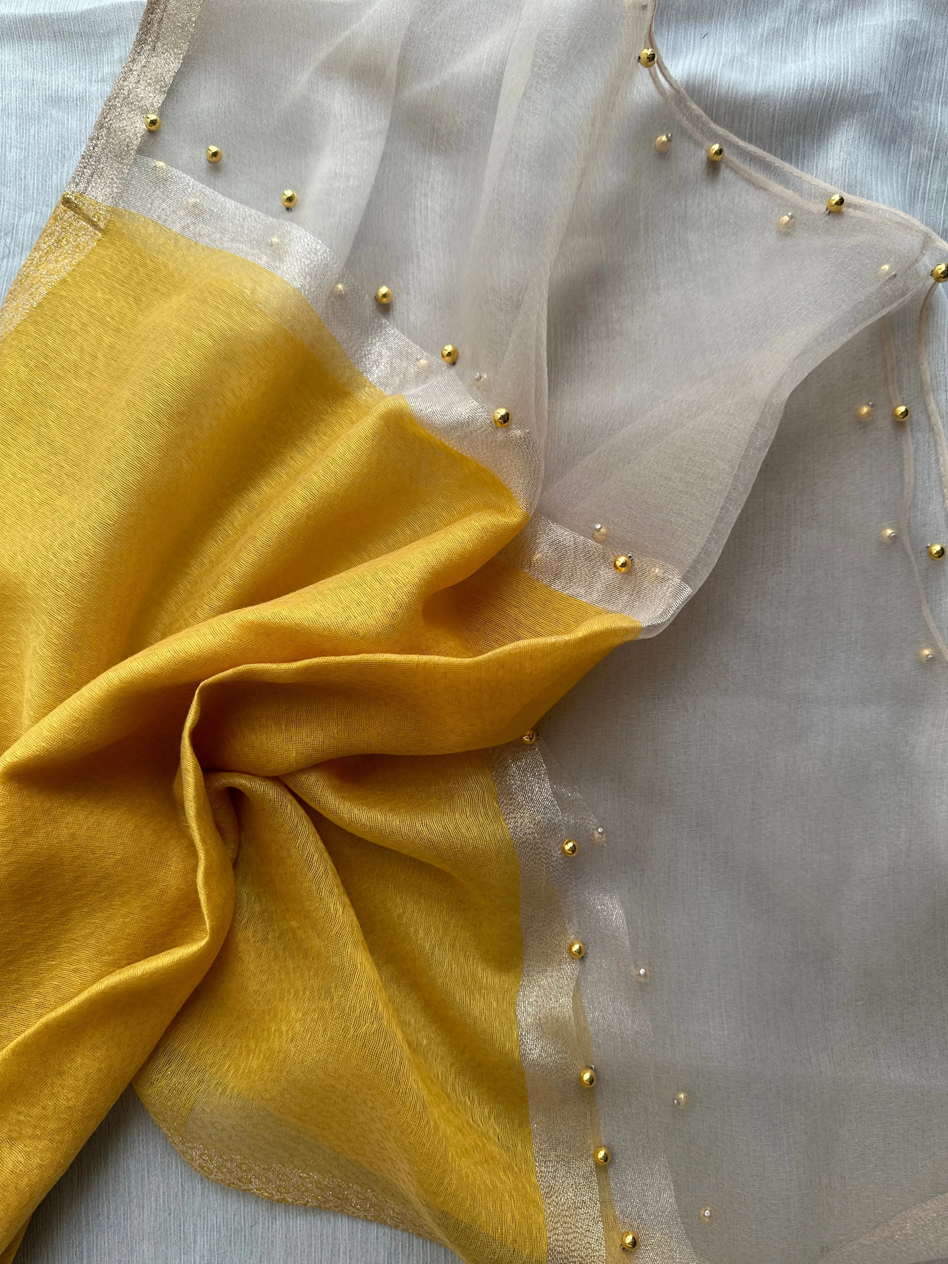 Golden Beaded Organza- Mustard Yellow- Luxury Hijabs
