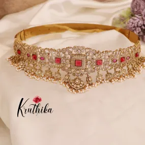 Grand victorian square CZ ruby beads Hip belt vaddanam V221