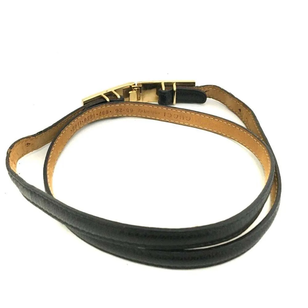 Gucci black leather skinny belt with gold clasp