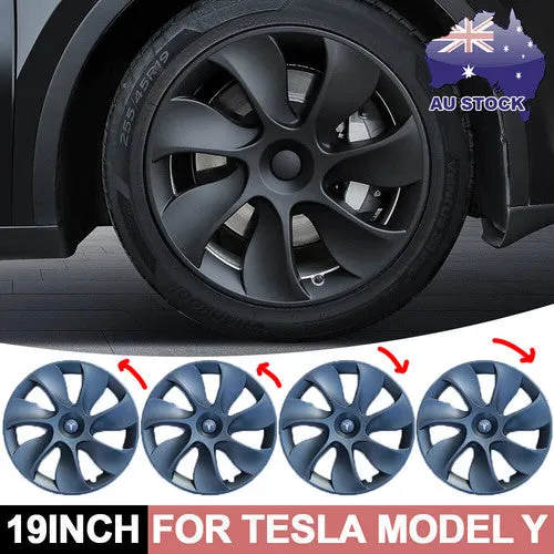 Matte Gray 19" Tesla Y Wheel Caps & Mud Flaps - 8 Pc Set