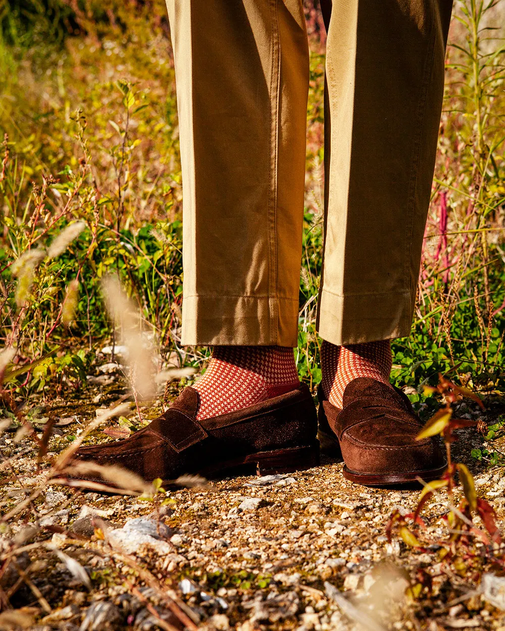 Men's Houndstooth Socks - Orange & Ivory