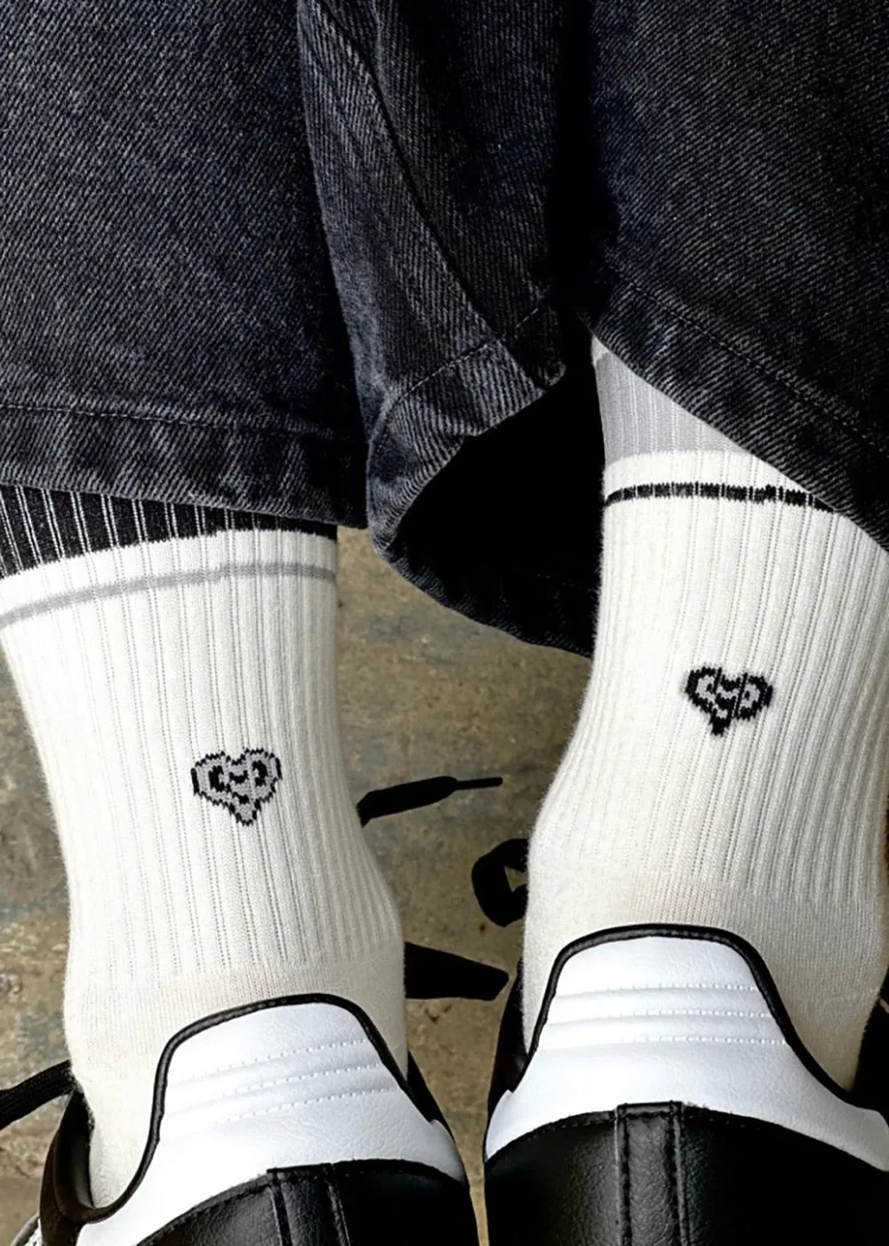 Men's Mismatched Vintage Stripe Socks - Black, Gray, & White