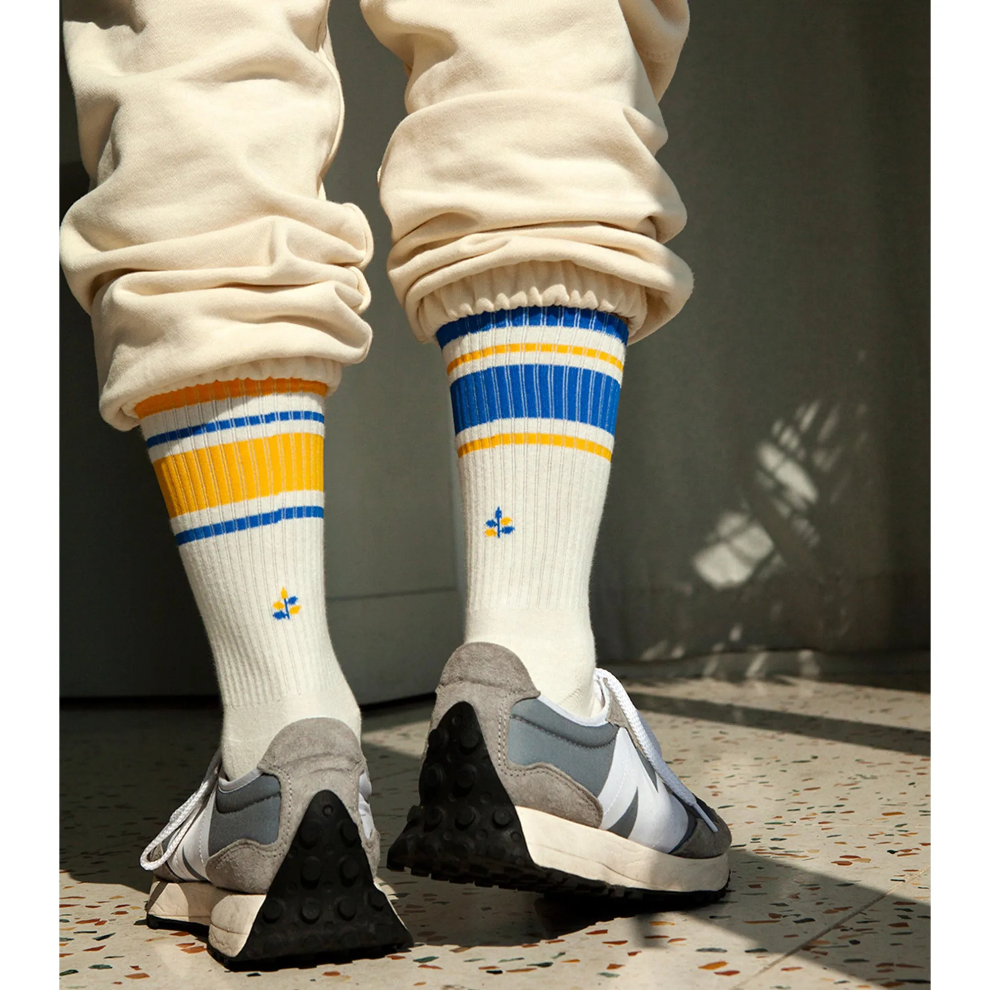 Men's Mismatched Vintage Stripe Socks - Blue, Yellow, & White