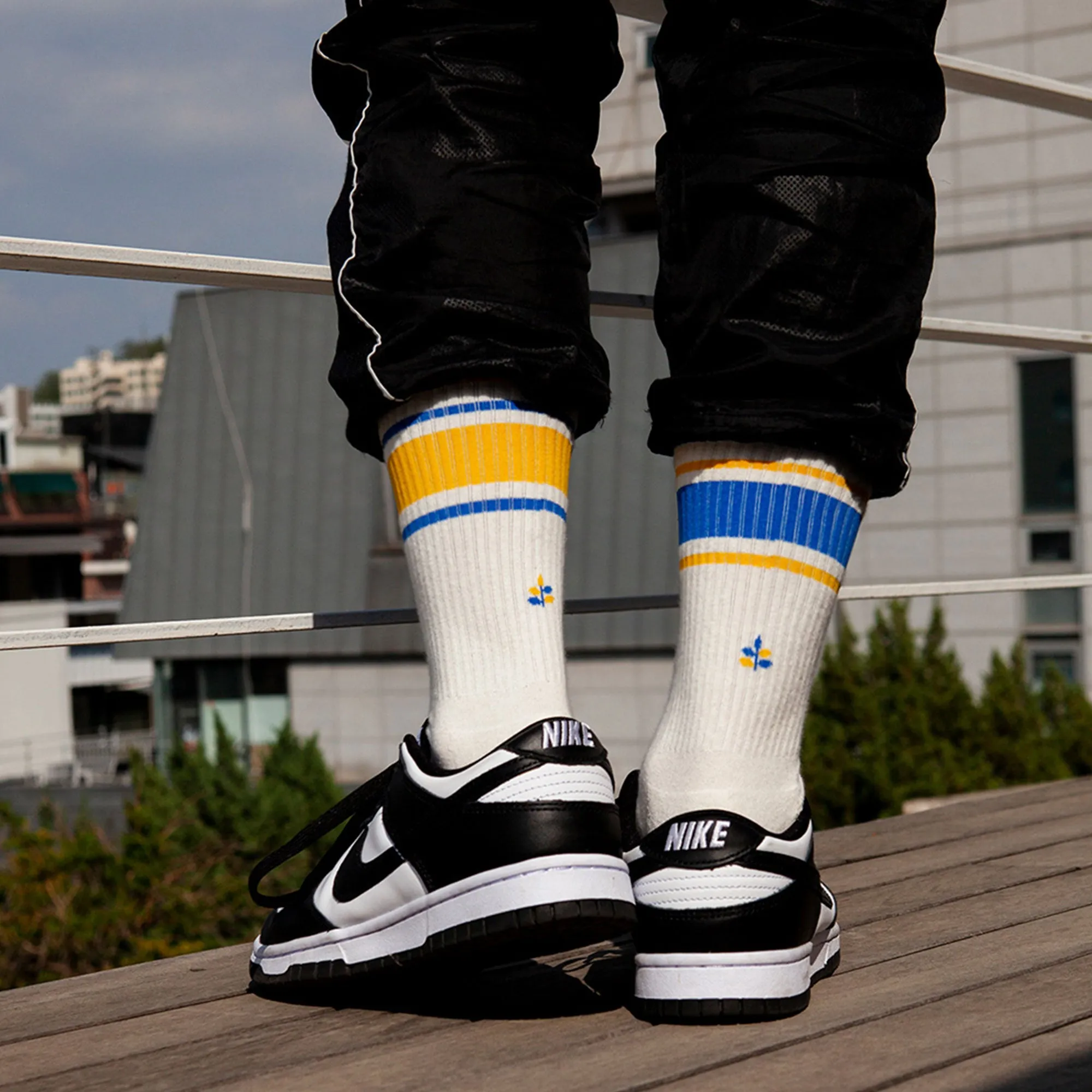 Men's Mismatched Vintage Stripe Socks - Blue, Yellow, & White