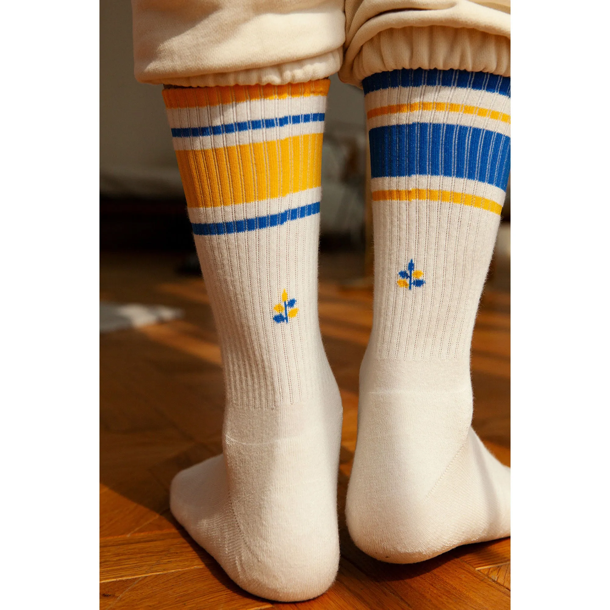 Men's Mismatched Vintage Stripe Socks - Blue, Yellow, & White