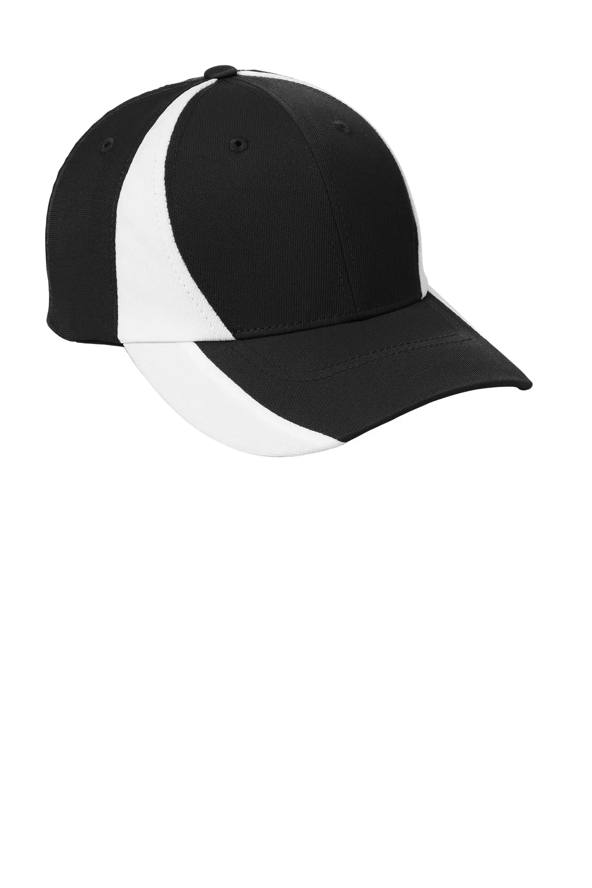 Sport-Tek Dry Zone Nylon Custom Colorblock Caps, Black/White