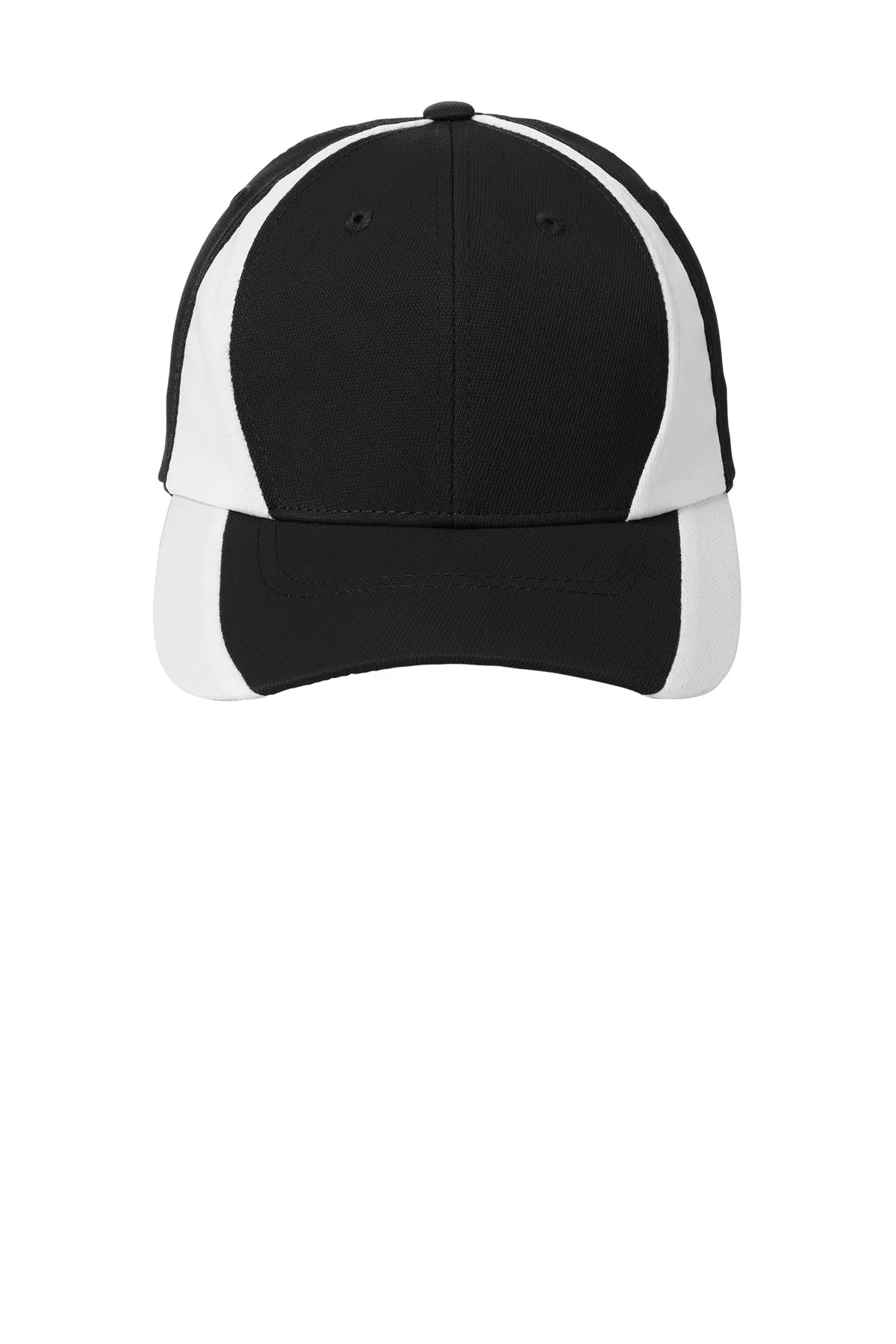Sport-Tek Dry Zone Nylon Custom Colorblock Caps, Black/White