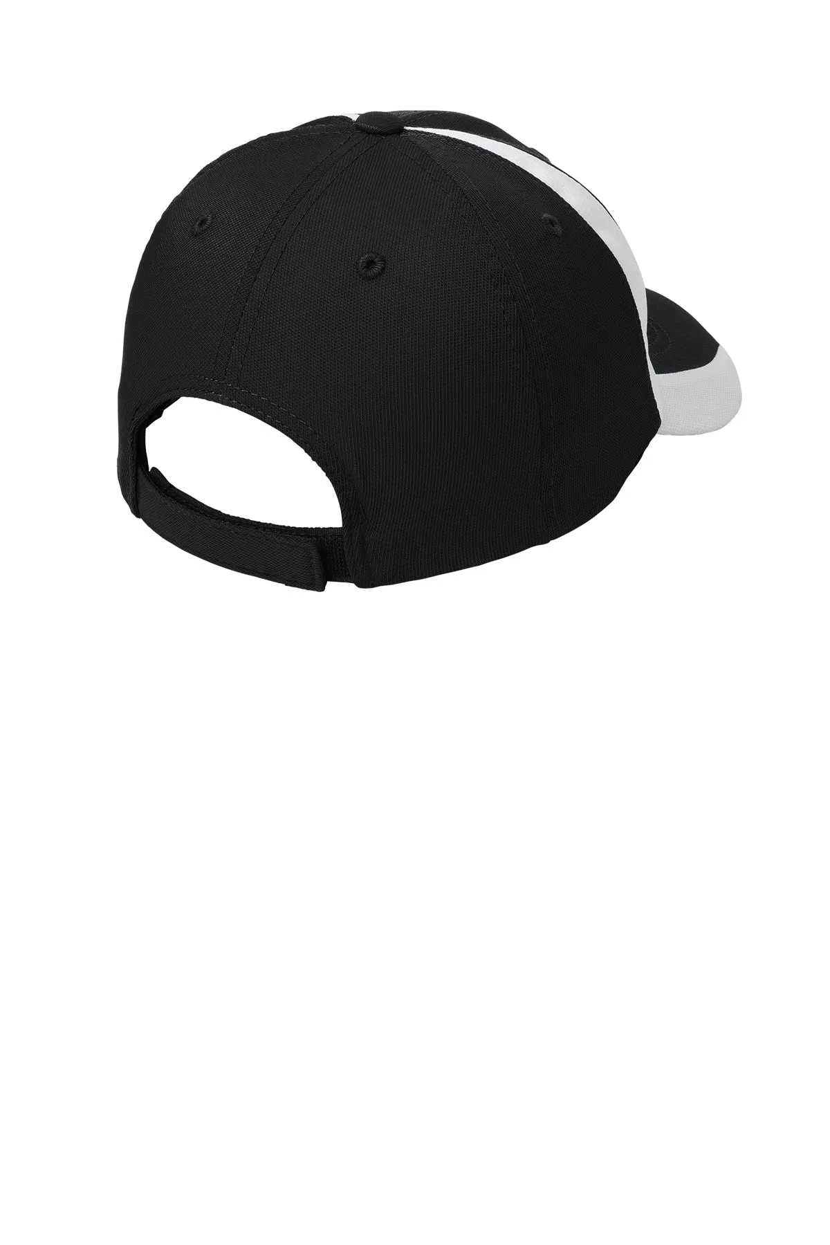Sport-Tek Dry Zone Nylon Custom Colorblock Caps, Black/White