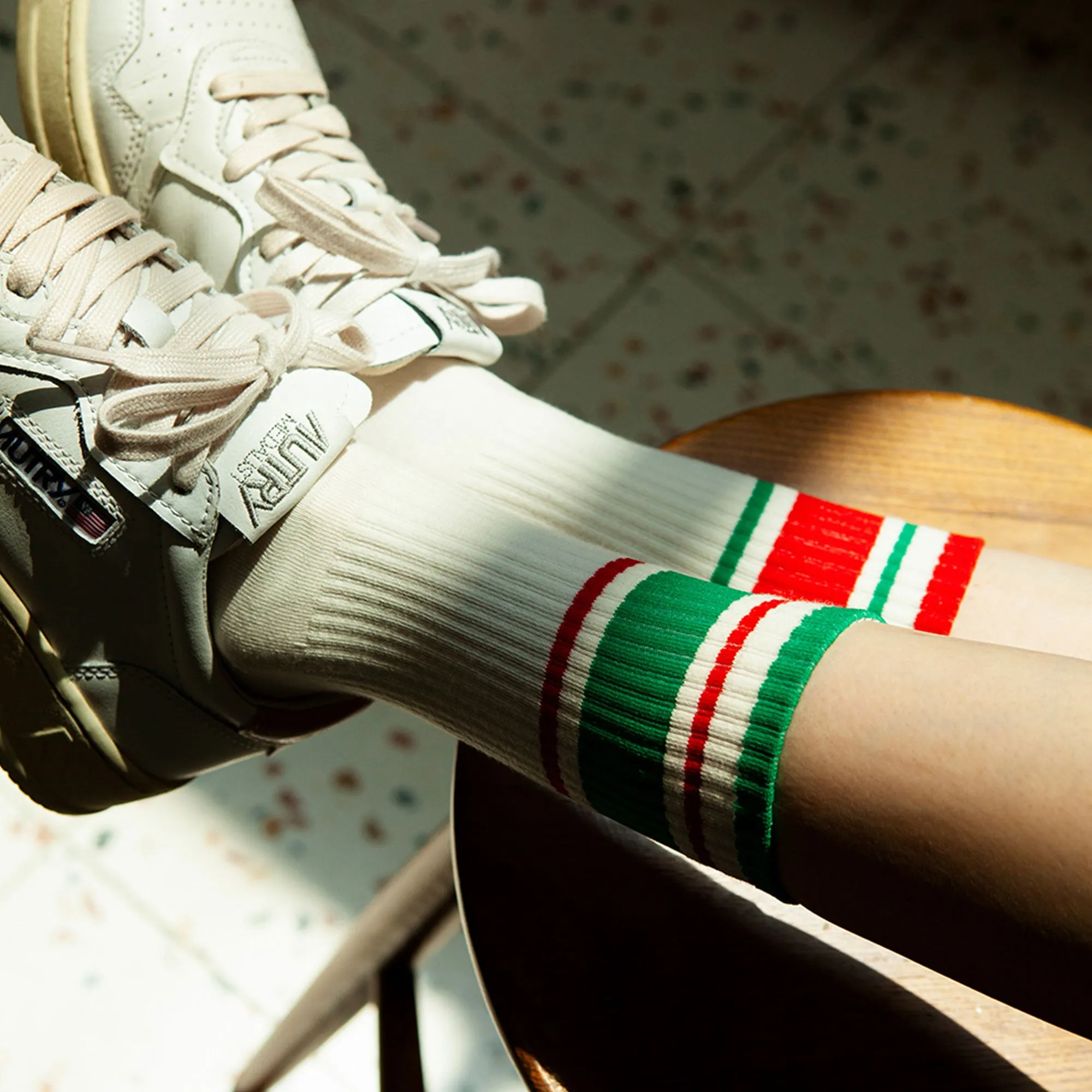 Women's Mismatched Vintage Stripe Socks - Red, Green, & White