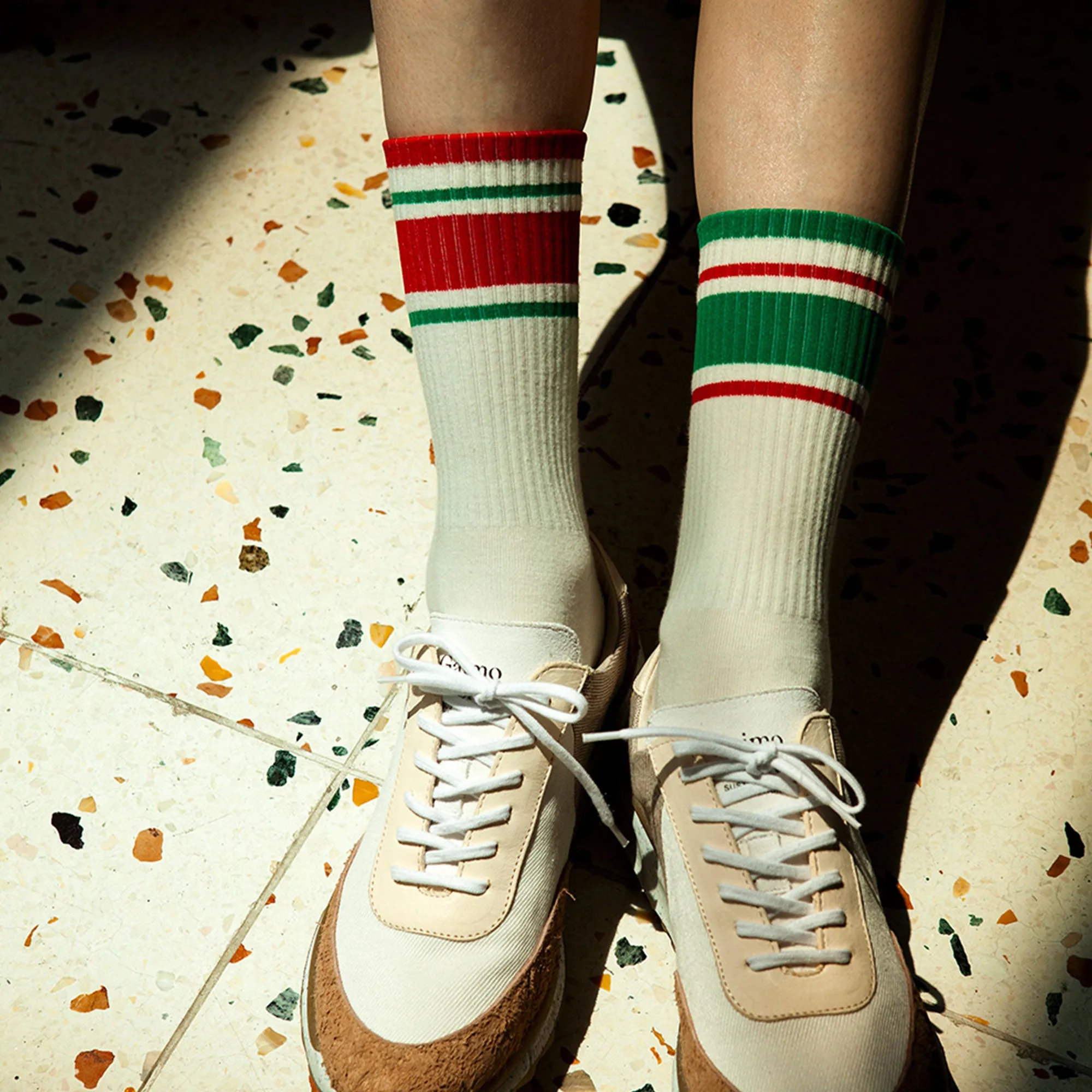Women's Mismatched Vintage Stripe Socks - Red, Green, & White