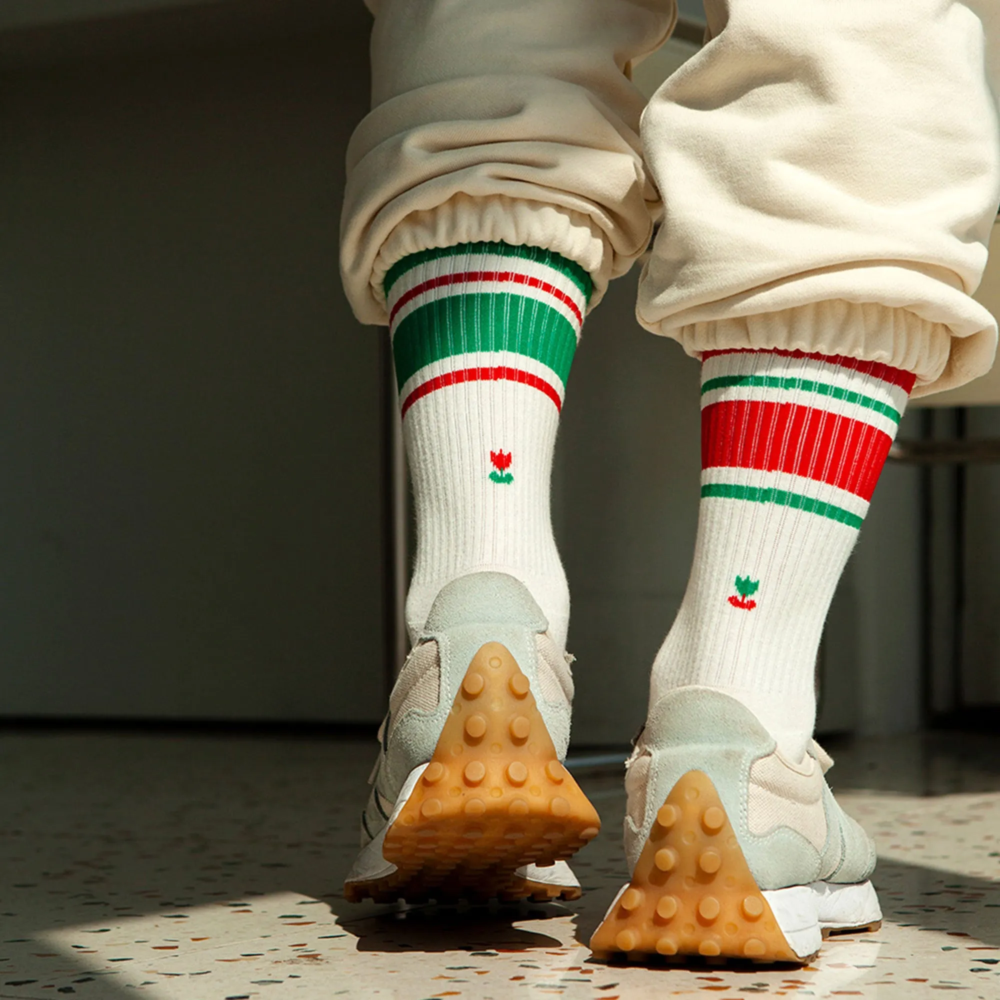 Women's Mismatched Vintage Stripe Socks - Red, Green, & White