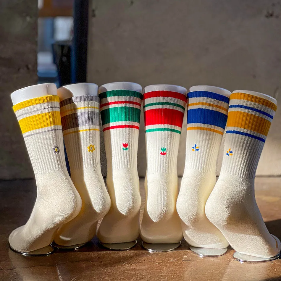 Women's Mismatched Vintage Stripe Socks - Red, Green, & White