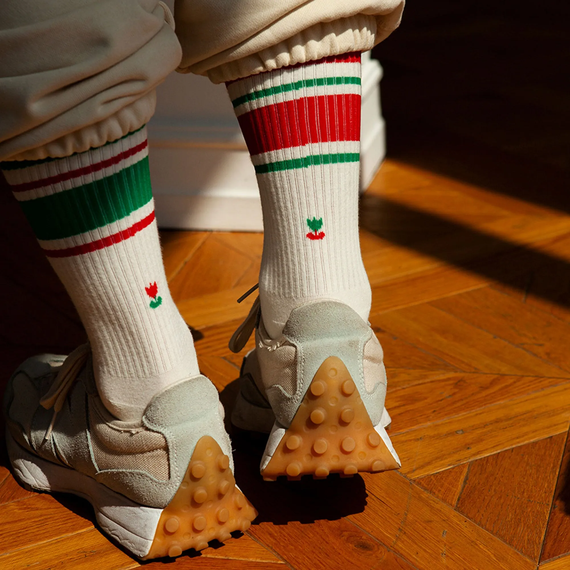 Women's Mismatched Vintage Stripe Socks - Red, Green, & White