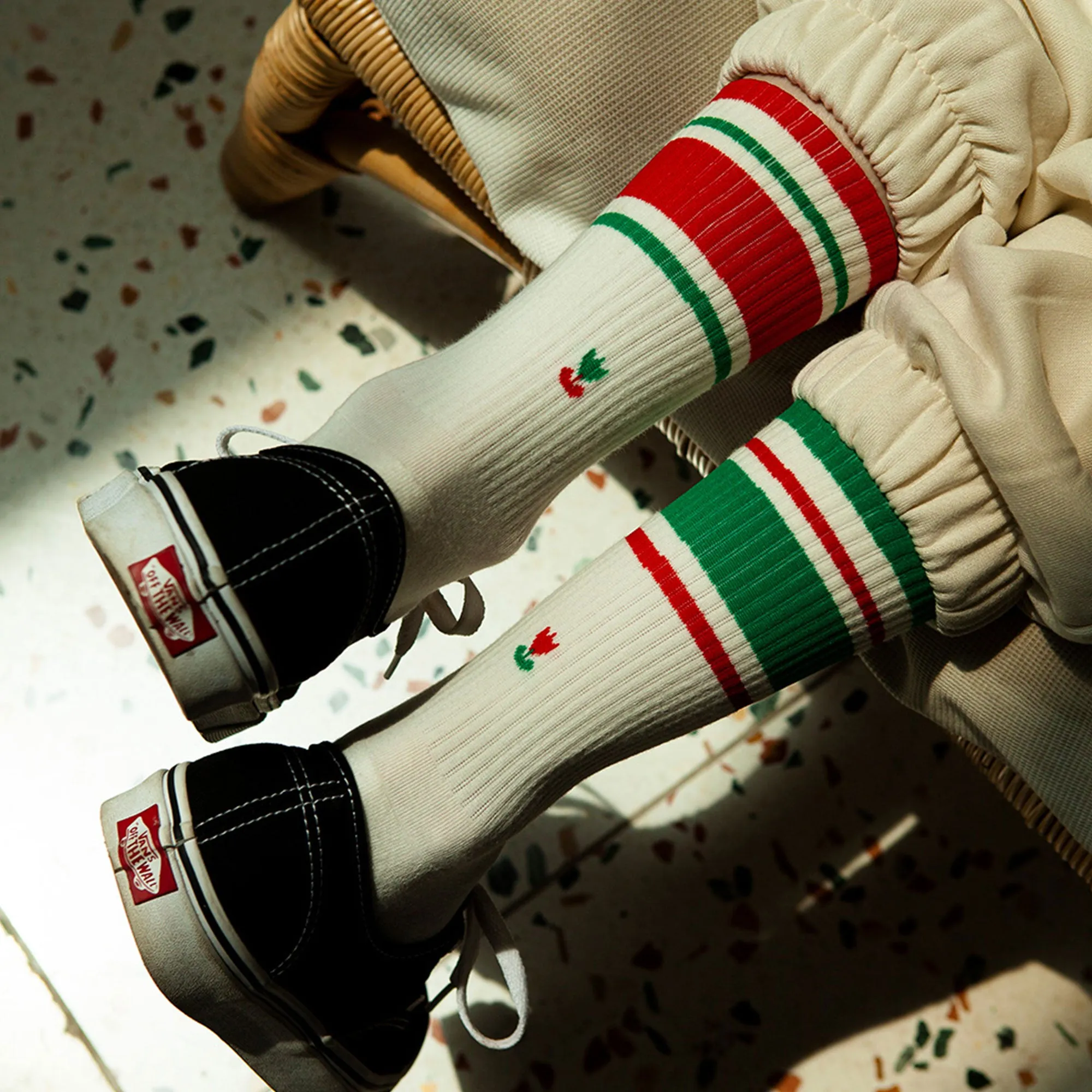 Women's Mismatched Vintage Stripe Socks - Red, Green, & White